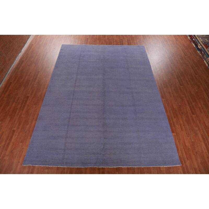 Hand Knotted Oriental 100% Wool Carpet Modern Solid Navy Blue & Blues Gabbeh Area Rug - 13' 10'' X 10' 1''