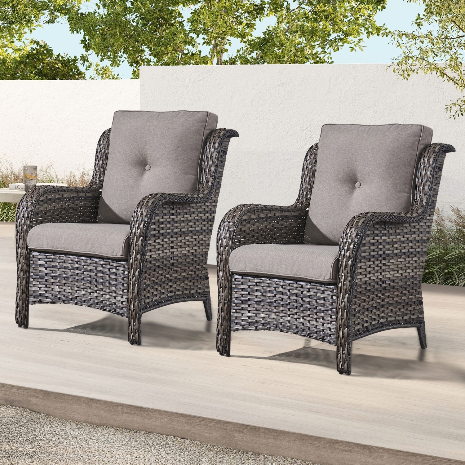 Gymojoy Outdoor Patio Furniture 2-Piece Wicker Chair Wicker Club Chairs