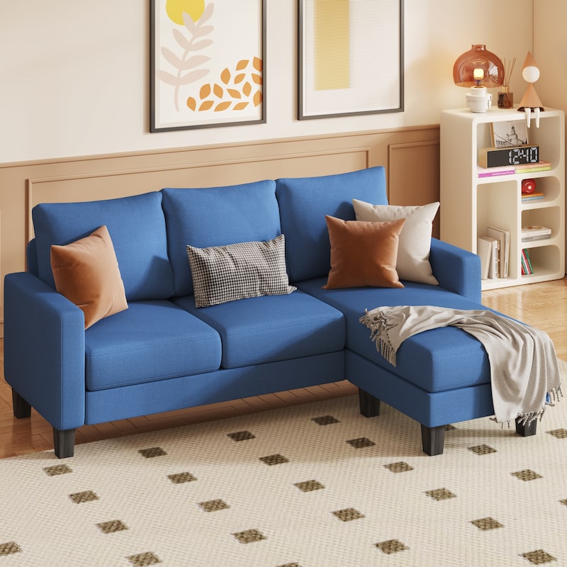 Furniwell Convertible Sectional Sofa Modern Linen Fabric L-Shaped Couch - Blue
