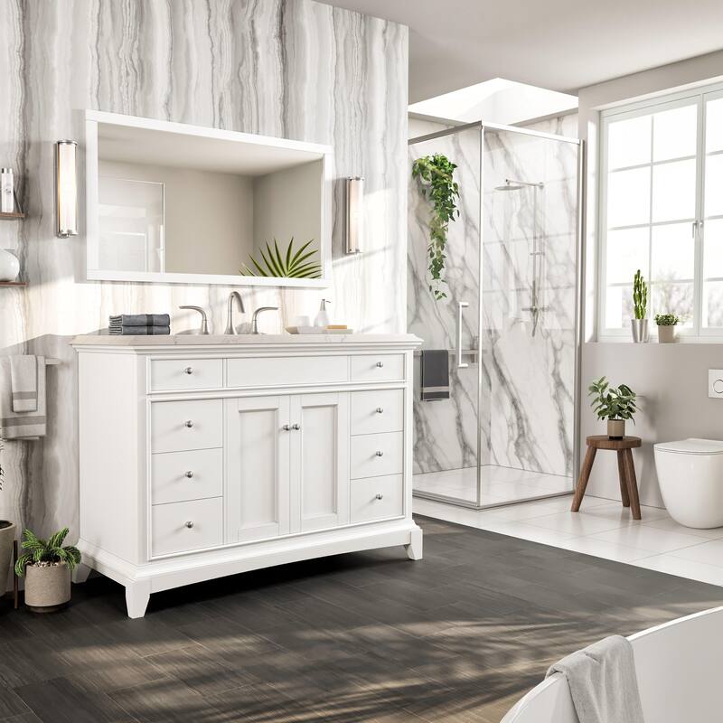 Eviva Elite Stamford 42 inch White Bathroom Vanity with White Carrara Quartz Countertop