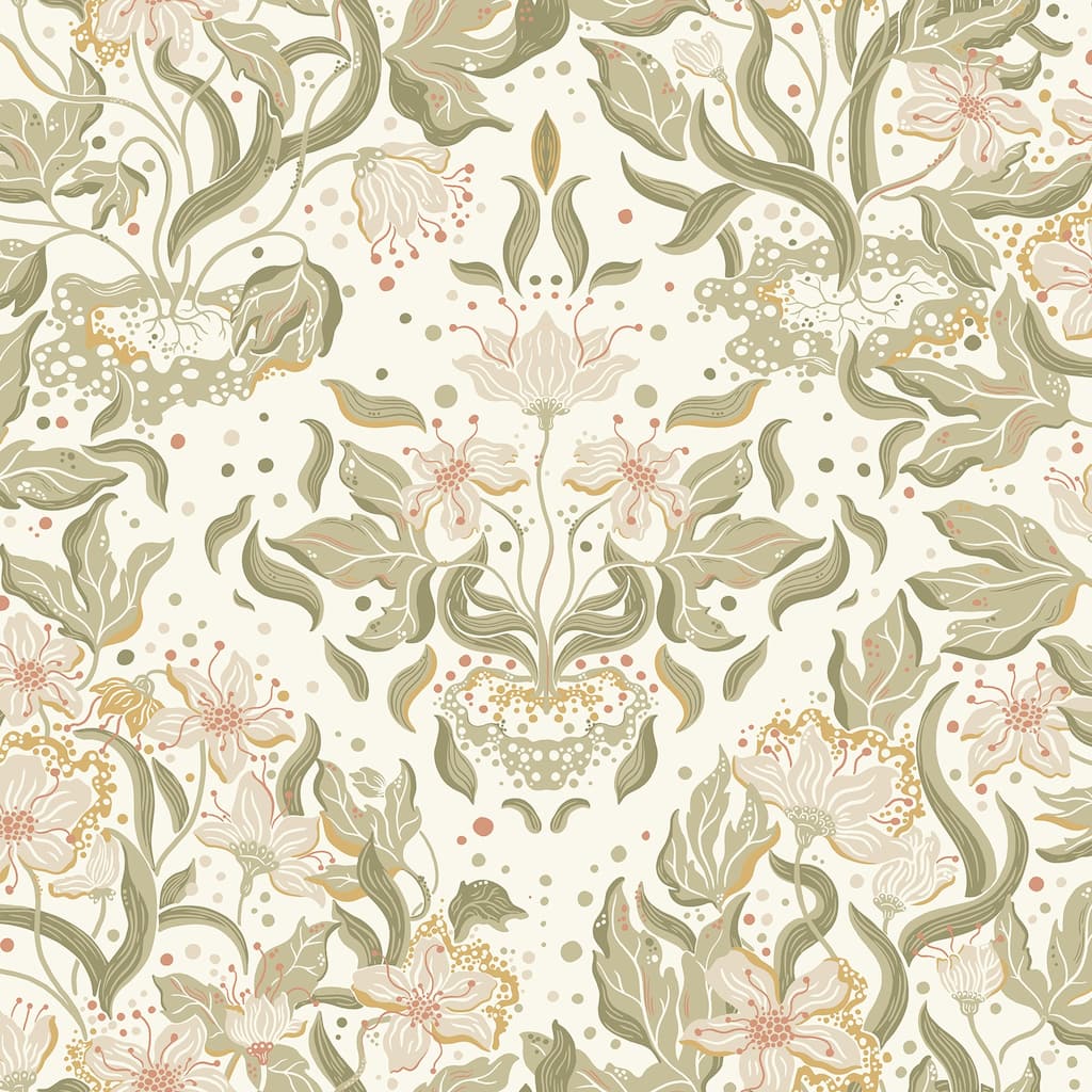 A-Street Prints Lisa Olive Floral Damask Wallpaper