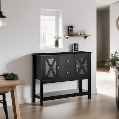 Wood Buffet Cabinet with Storage Drawers and Glass Door - N/A