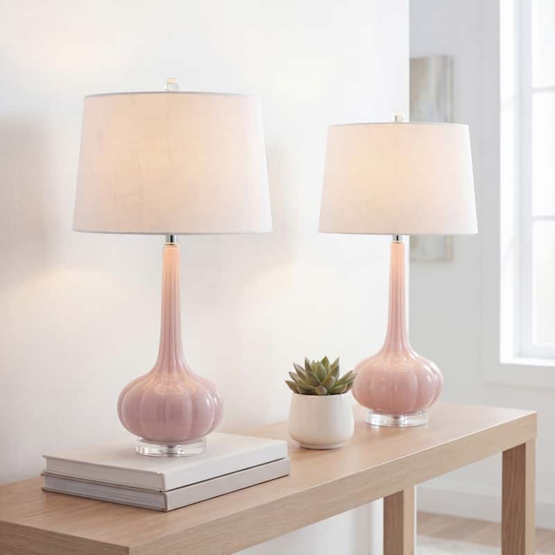 Diamante 28.5" Glass Teardrop LED Table Lamp, Pink (Set of 2) by JONATHAN Y - Pink