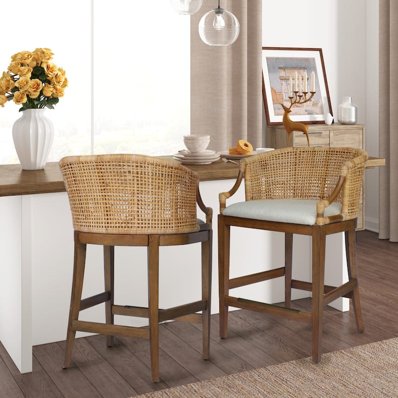 Martha Stewart Playa Handcrafted Rattan & Wood Counter Stool 25" H