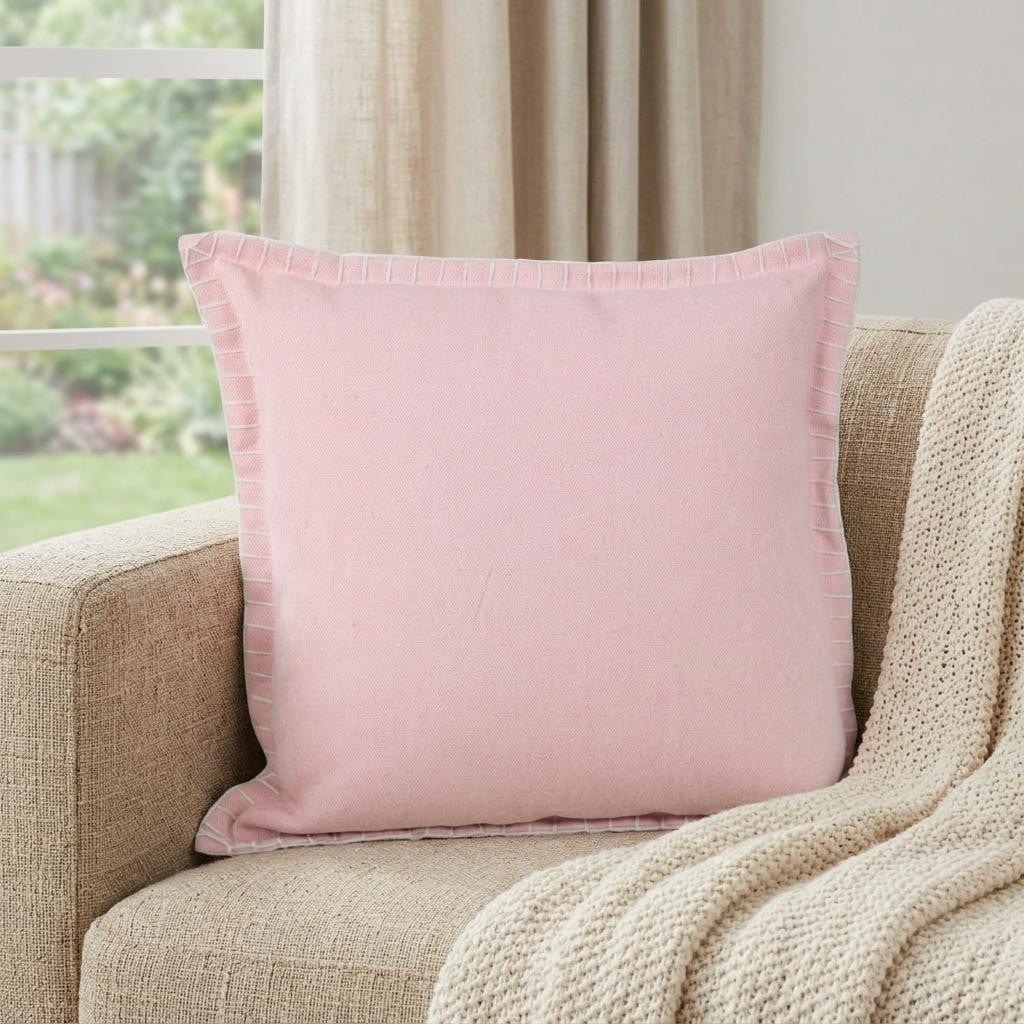 HomeRoots 20" Light Pink Cotton Throw Pillow With Embroidered Edges