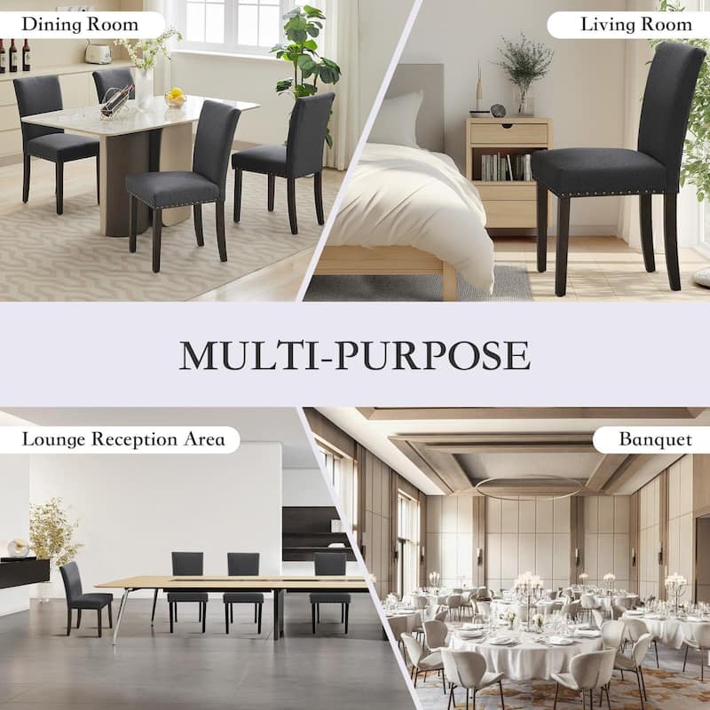 Upholstered Dining Chairs Set of 2, Fabric Parsons Dining Room Chair with Nailhead Trim and Sturdy Wood Legs