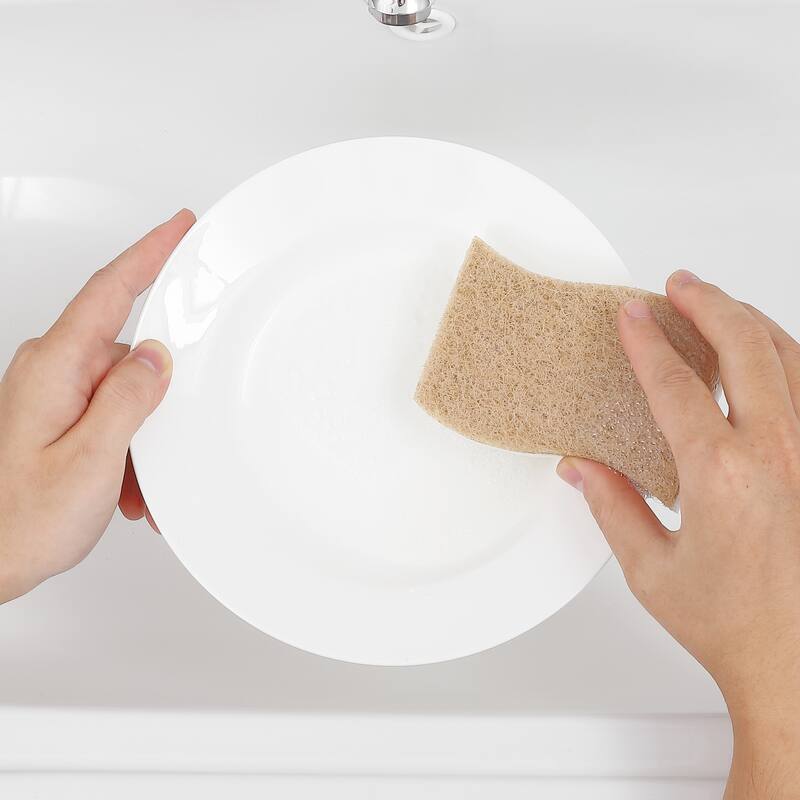 Natural Plant Based Non-Scratch Sisal Hemp/Cellulose Scrubbing Dish Sponge, Beige/White (Set of 12) - 4.33W x 3D x 0.88H - 4.33W x 3D x 0.88H