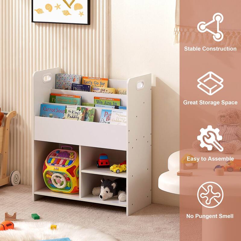 VECELO Kids Bookshelf, Wooden Toy Storage Cabinet Organizer or Kids Room, Bedroom, Nursery, Kindergarten, Bookcase with Shelves