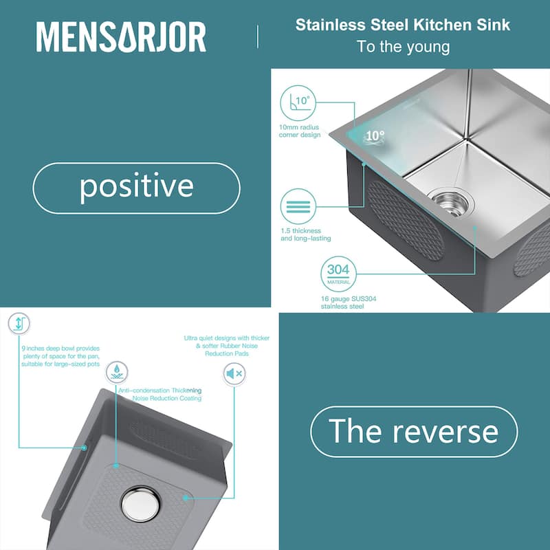 Stainless Steel Single Bowl Undermount Kitchen Sink -27 x 18 x 9-Fregaderos