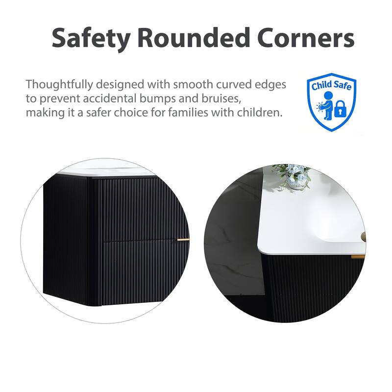 Modland Fluted Floating Vanity with Sink, Plywood Wall Mount Cabinet, Curved Edge, 24/30/36 Inch