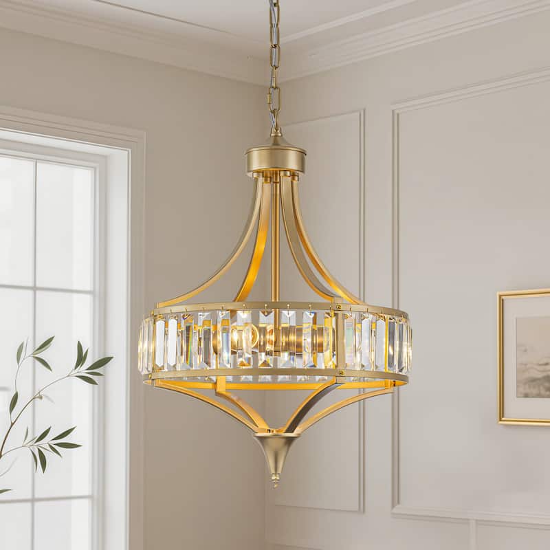 Starsky 4-Light Modern Crystal Drum Chandelier - Gold