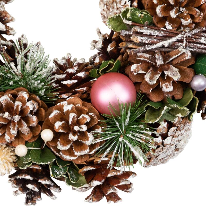 Pinecone, Twig and Thistle Frosted Artificial Christmas Wreath - 13.5" - Unlit