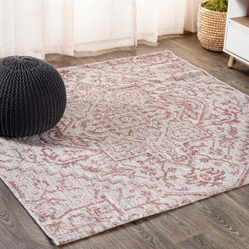 JONATHAN Y Charleston Medallion Indoor/Outdoor Area Rug - 3' Square - Red/Taupe