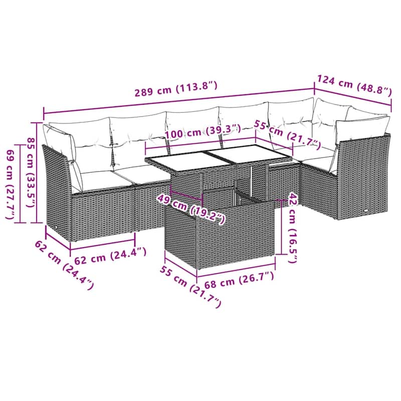 7-Piece Modular Patio Sofa Set - 21.7 x 39.4 x 28.7 in