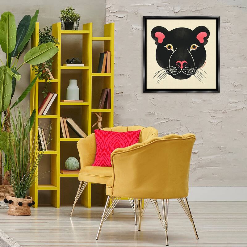 Stupell Minimal Wild Panther Face Framed Floater Canvas Wall Art Design By Carrie Cantwell