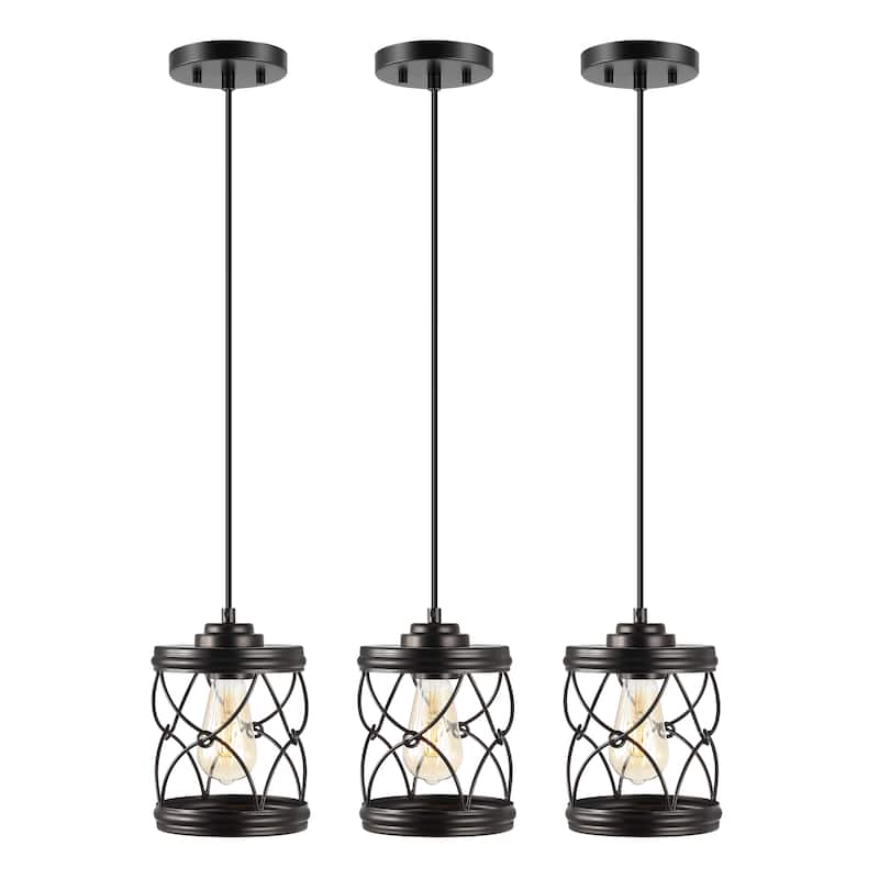 Helisa 6.5" 1-Light Farmhouse Industrial Iron Filigree Caged Jar LED Pendant, (Set of 3) by JONATHAN Y - Oil Rubbed Bronze
