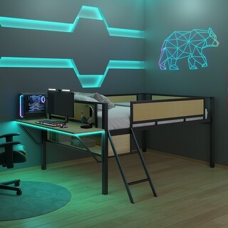 Full Loft Bed with Rectangular Desk and Lamp