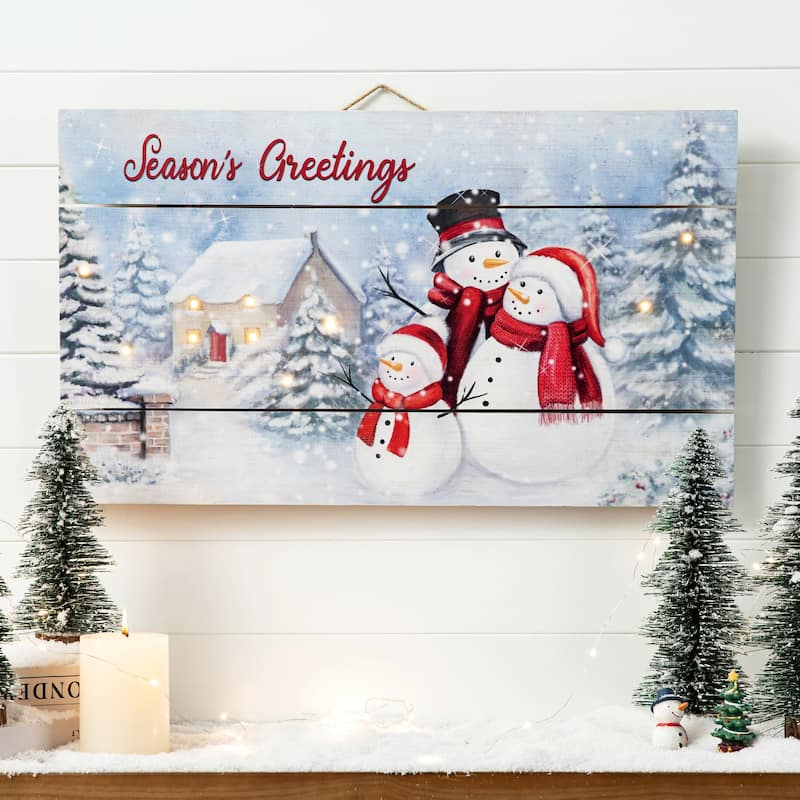 Glitzhome 24"L Wooden Christmas Santa Wall Decor with Warm White Lights
