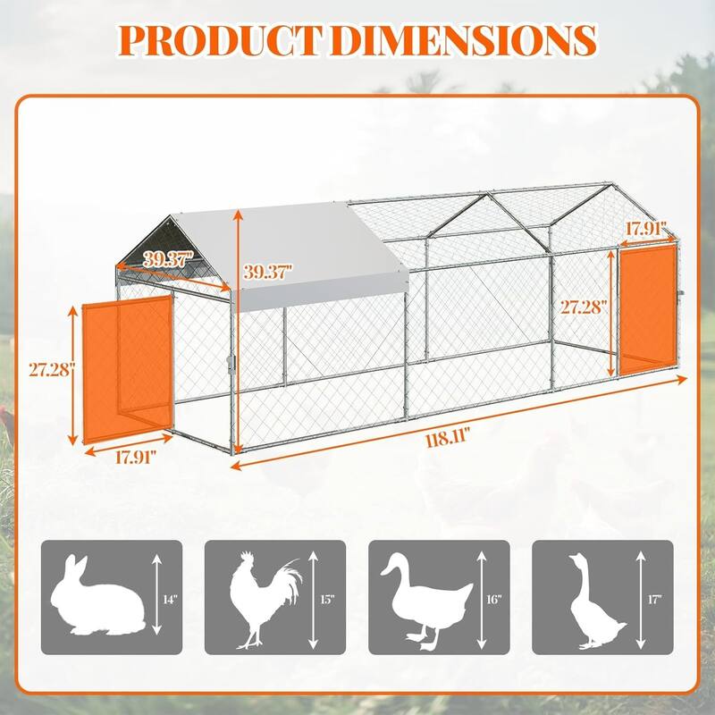Heavy Duty Large Metal Chicken Coop, Walk-in Poultry Run with Lockable Door