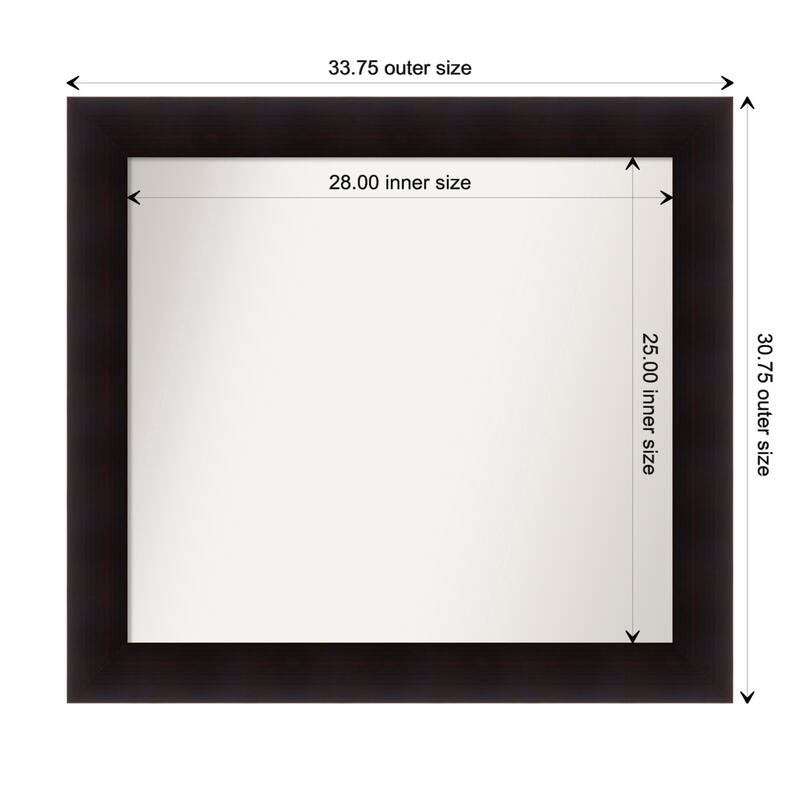 Portico Espresso Framed Non-Beveled Custom Wall Mirror, Bathroom Vanity Mirror - Outer Size: 33.75 x 30.75