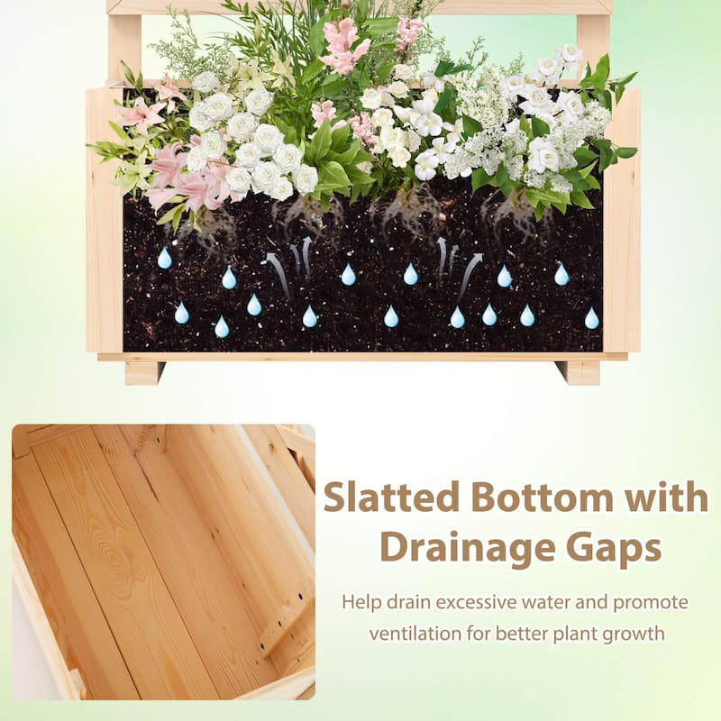 Costway 1/2 PCS 40" Tall Wooden Raised Garden Bed with Lattice Trellis - Natural