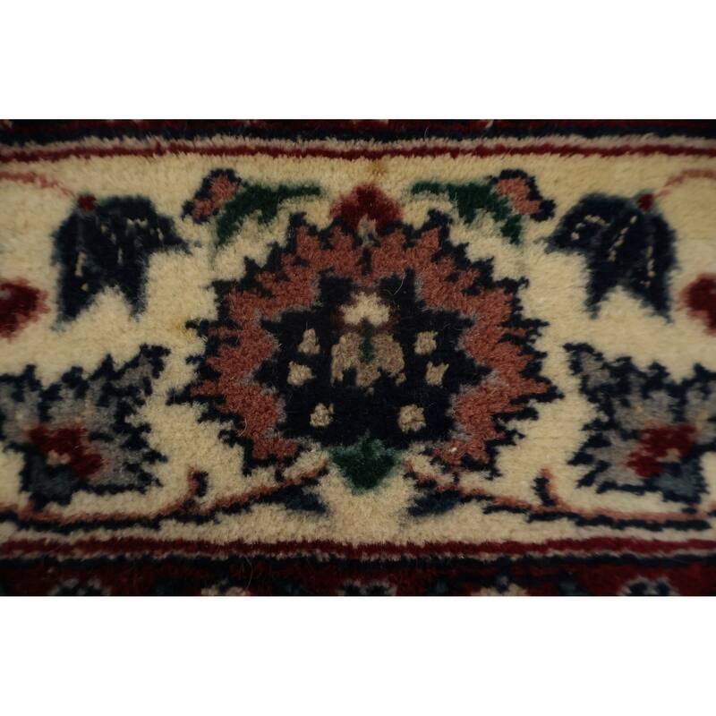Hand Knotted Oriental 100% Wool Carpet Traditional Floral Navy Blue & Blues Kashan Runner Rug - 13' 10'' X 2' 7''