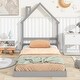 preview thumbnail 11 of 24, Twin Size Pine Wood House-Shaped Headboard Floor Bed with Handrails and Slats