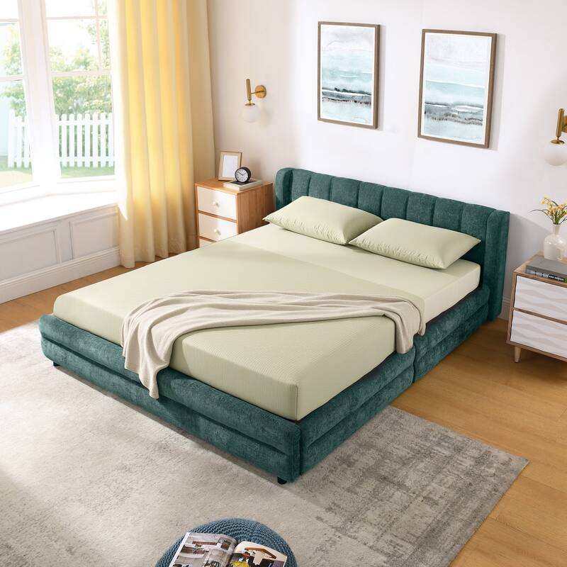 Queen Upholstered Bed Frame with Headboard & Storage Drawers