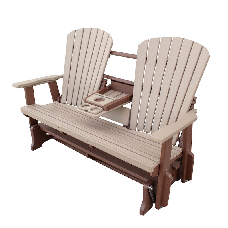 American Furniture Classics Two Seat Fan Back Glider with Drop Down Table/Cup Holder - N/A