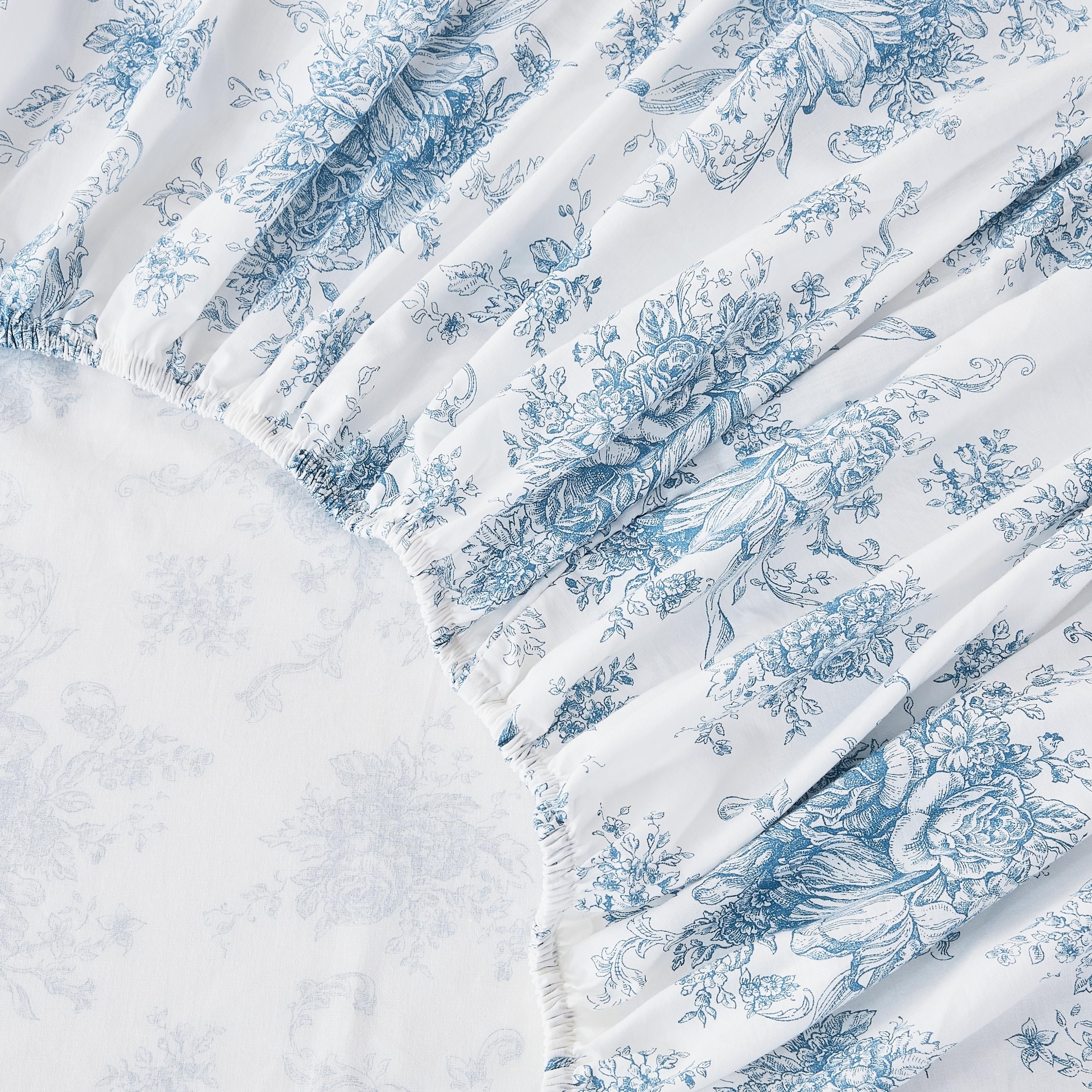 Floral Etching Cotton Sheet Set Light Blue