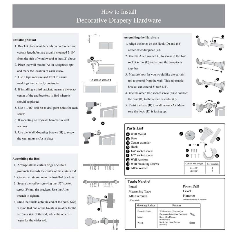 Linen Avenue Curtain Rod Decorative Drapery Bracket Rectangle Base