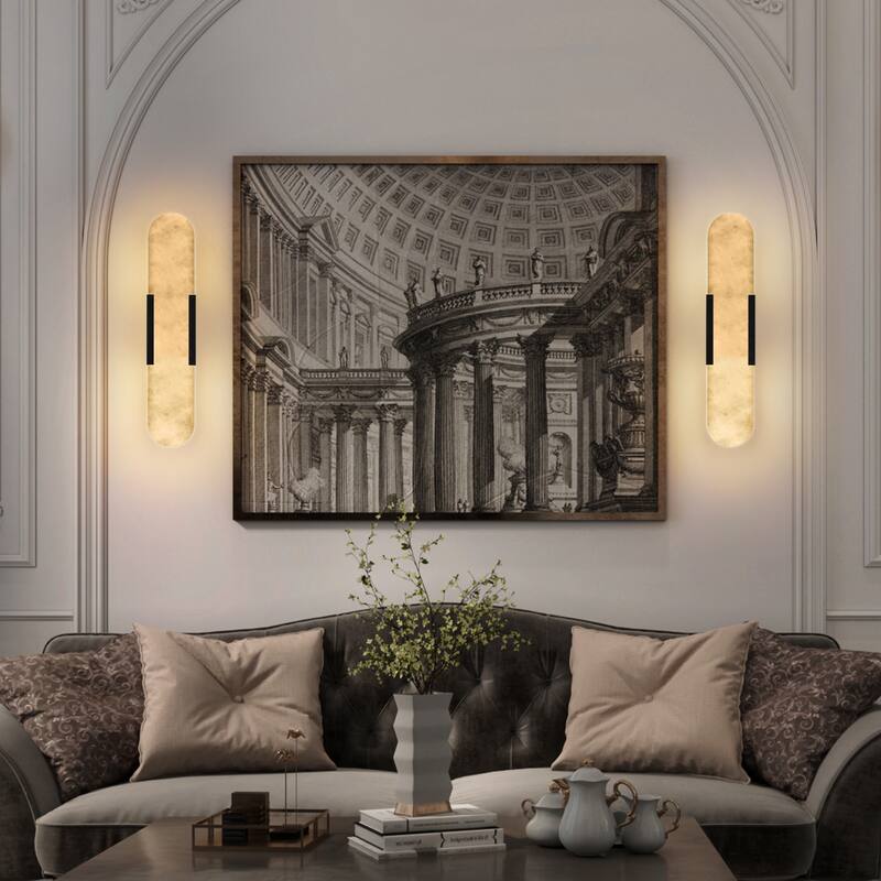 Modern Black Wall Sconces with Natural Marble (Set of 2)