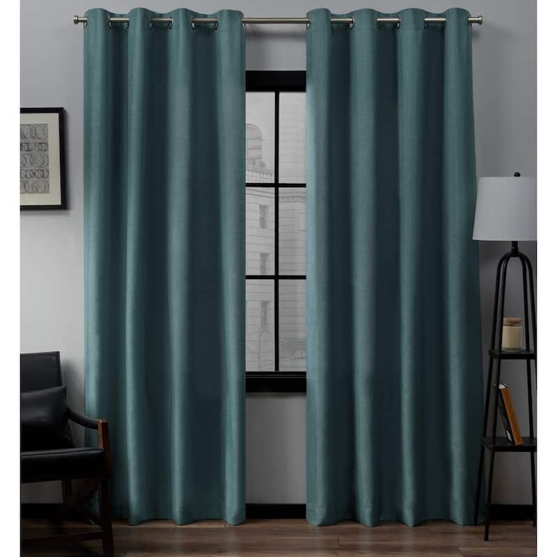 EXCLUSIVE HOME Loha Linen Grommet Top Curtain Panel Pair - 52x108 - Blue Teal