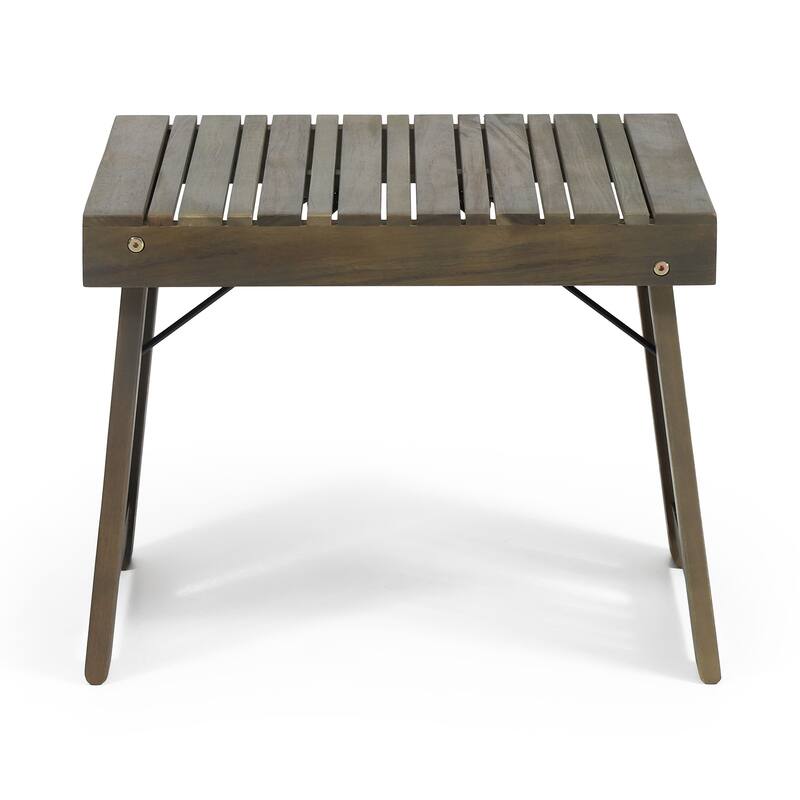 Roomfitters Outdoor Side Table with Slatted Top and Foldable Legs, Acacia Wood Accent Table