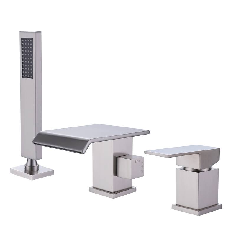 Solid Brass Waterfall Roman Tub Faucet with Hand Shower - Brushed Nickel