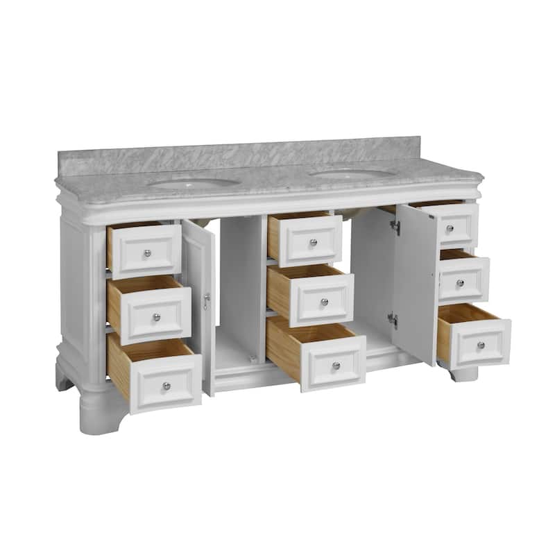 KitchenBathCollection Katherine 72" Double Bathroom Vanity with Carrara Marble Top