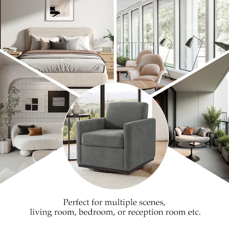 Chenille Leather Modern Swivel Accent Chair