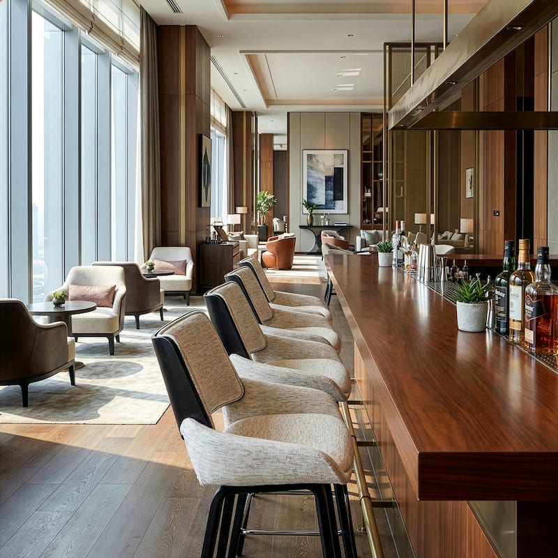 Bea White Two-Toned Linen Fabric Bar Stool with Black Wood Legs