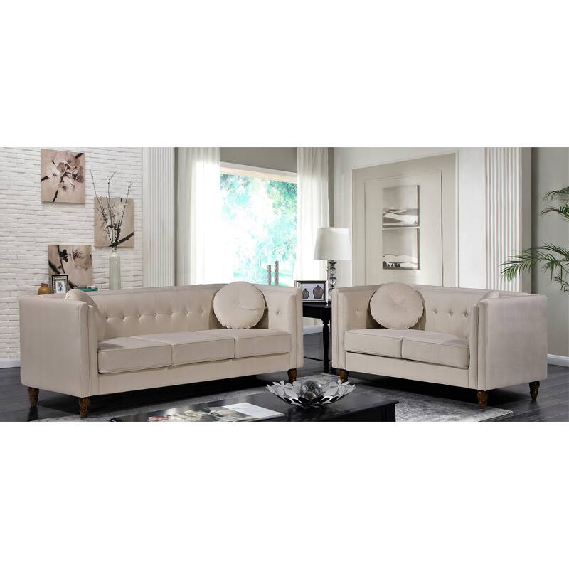Roberta Velvet 2-Piece Set-Sofa & Loveseat - Ivory