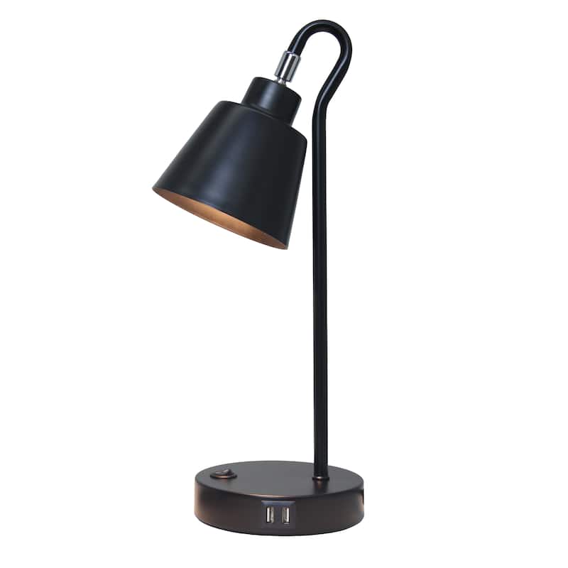 Modern Metal Desk Lamp with Dual USB Charging Ports Adjustable Arm Multiple Colors - 7.28” x 5.60” x 16”