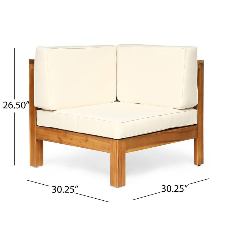 Oana Outdoor 5 Seater V Shaped Mid-Century Modern Acacia Wood Sectional Sofa Set with Club Chair by Christopher Knight Home