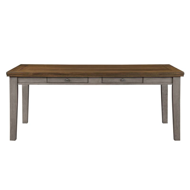 Trea 78 Inch Dining Table, 6 Drawers, Plank Top, 6 Seater, Gray, Brown