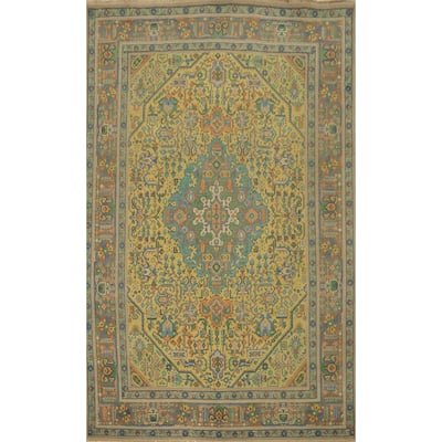 Hand Knotted Oriental 100% Wool Carpet Traditional Floral Yellow & Gold Tabriz Area Rug - 9' 5'' X 6' 3''