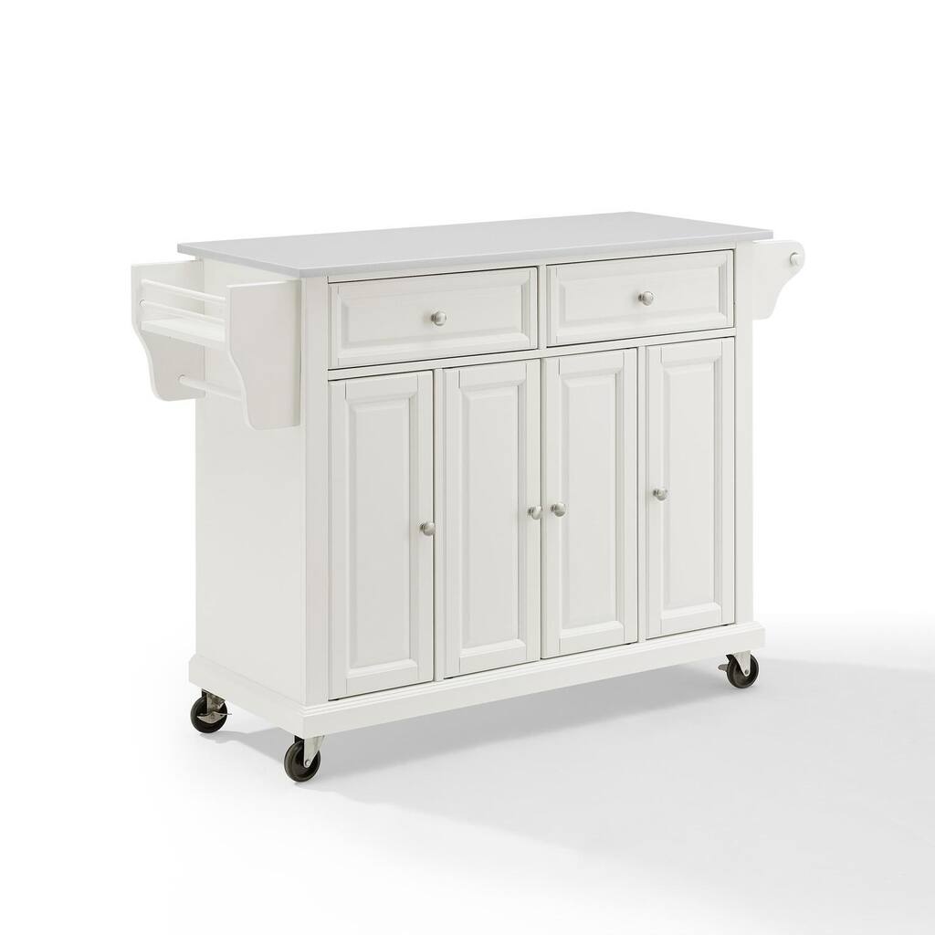 Kitchen Cart with Granite Top - Full Size Rolling Utility Island - Modern White Kitchen Storage