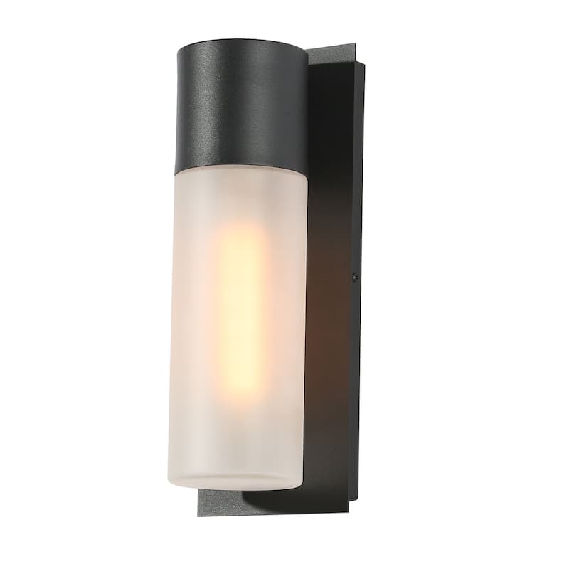 Aluminum 1-Light Modern Black Outdoor Cylinder Wall Sconce Dimmable Exterior Frosted Glass Wall Light