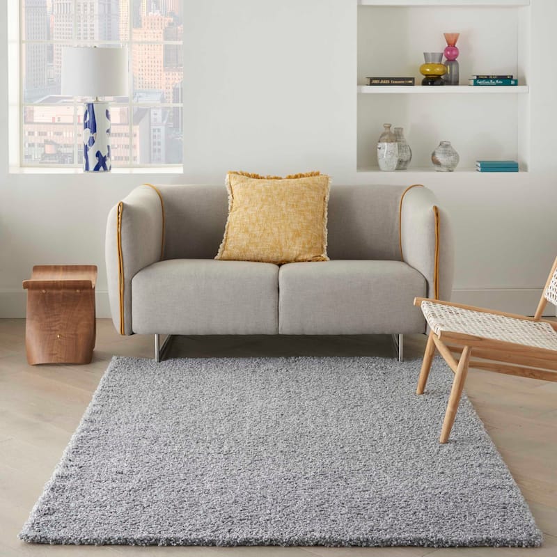 Nourison Shangri-La Solid Modern Plush Shag Area Rug - 5' x 7' - Lt Grey - Rectangle