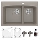 preview thumbnail 1 of 57, Karran Drop-In Quartz 33 in. 1-Hole 60/40 Double Bowl Kitchen Sink Kit Concrete