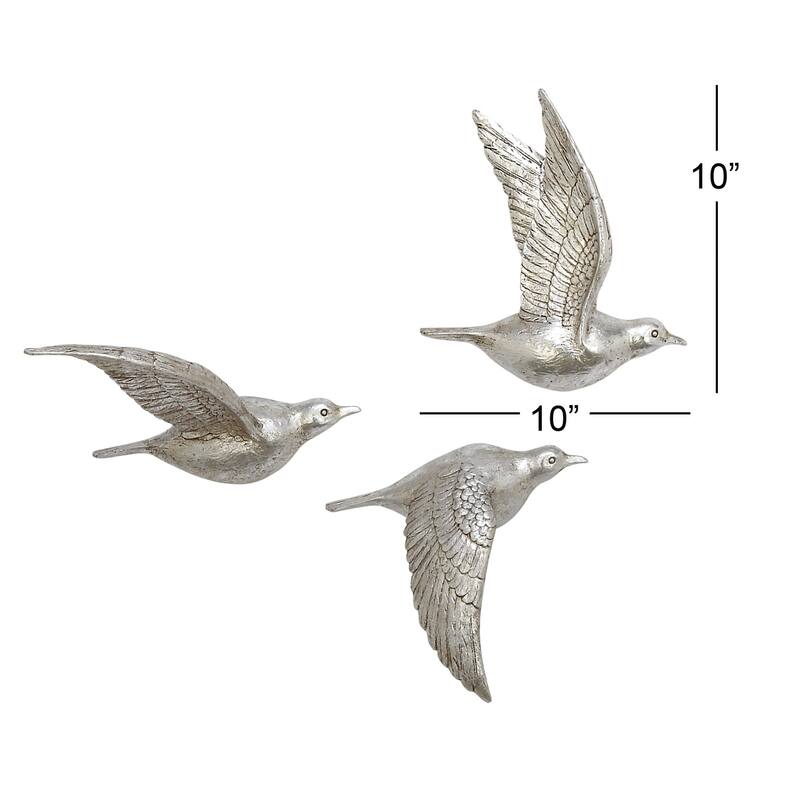 Polystone Bird Distressed 3D Floating Home Wall Decor - Set of 3 Dark Brown, Silver, Gold - Roche River Decor