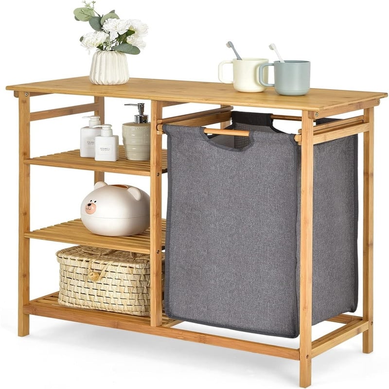 Bamboo Laundry Hamper Stand - 31.5"L x 13.5"W x 32"H