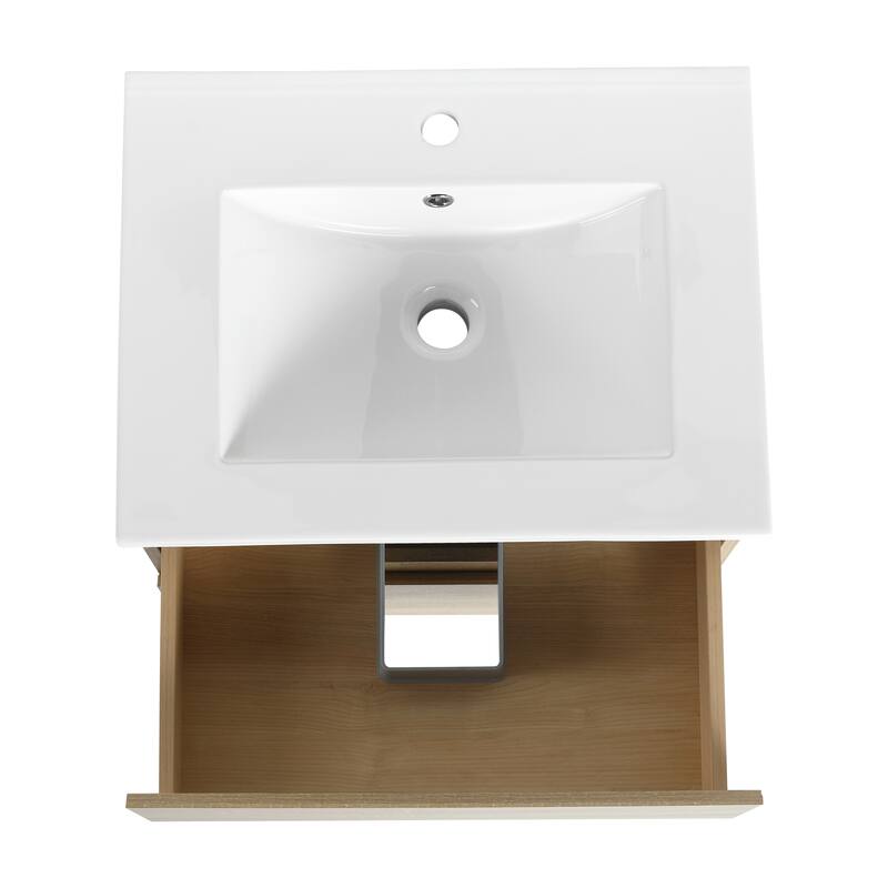 24" Floating Bathroom Vanity with Ceramic Basin, 2 Soft-Close Drawers, Eco-Friendly Plywood Construction